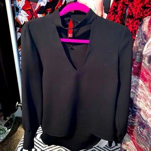 Zara Black Long Sleeve Cut-Out Neck Blouse- Size Small-NWT